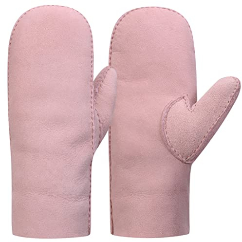 Harssidanzar Winter Fäustlinge Handschuhe,Damen Warme echte Wildleder Lammfell Shearling Fäustlinge Lederhandschuhe KL026EU,Rosa,Größe XL