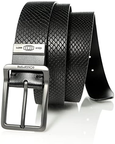 ColdFire Lässiger Ledergürtel | Made in EU | Herren Heavy Duty Gürtel | EDC Gürtel, Schwarz/gemustert, 105 cm
