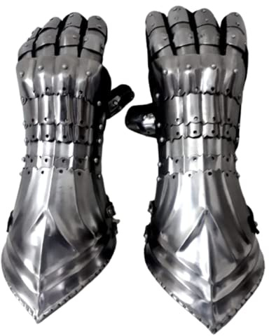 Mittelalterliche gotische Stulpen Silber Rüstung Stulpen Tragbare Kostüm Handschuhe Metall Hand Handschuhe Reenactment Handschuhe SCA LARP Rüstung Gauntlet Halloween Stahl Handschuhe, silber, 16 inch