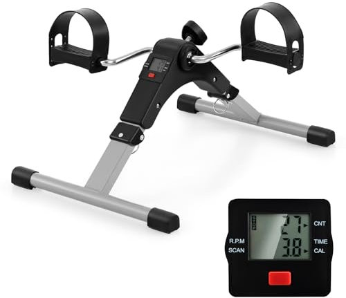 COSTWAY Mini Exercise Bike, Folding Under Desk Pedal Exerciser with LCD Screen Display and Adjustable Resistance, Leg Arm Fitness Equipment for Home Office Gym (Black)