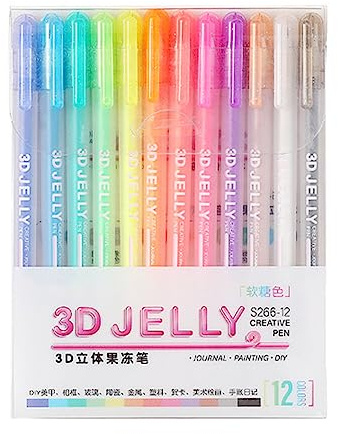 12 penne gel 3D per libri da colorare con inchiostro gel | Penna colorata per disegno, artigianato, album di ritagli, bullet journaling biglietti, album fotografici, disegno, scrittura
