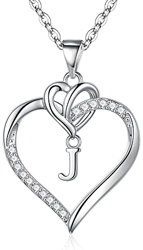 TINGN Kette Herz Damen Halskette Gold Silber, 14K Gold/Weißgold Vergoldet Herz Zirkonia Anhänger Buchstaben Kette Damen Jahrestag Muttertag Geburtstag Geschenk für Frauen Freundin Mama Mädchen Schmuck