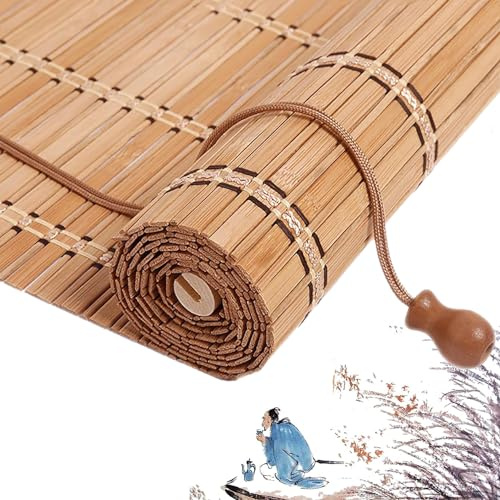 NIANXINN Retro Breit Bambus Rollo ohne Bohren Anpassbar,Natür Bambusrollo,Holzrollos Jalousie,Sichtschutz Sonnenschutz Fenster Rollo,Dekorativer Vorhang für Innen/Außen,Breite x Höhe (70x100cm)