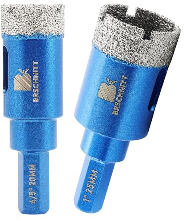 Lot de 2 forets diamant à sec pour carrelage - 20/25 mm - Scie cloche diamantée BRSCHNITT pour céramique, granit, porcelaine, carrelage, grès cérame, maçonnerie, marbre - Tige hexagonale