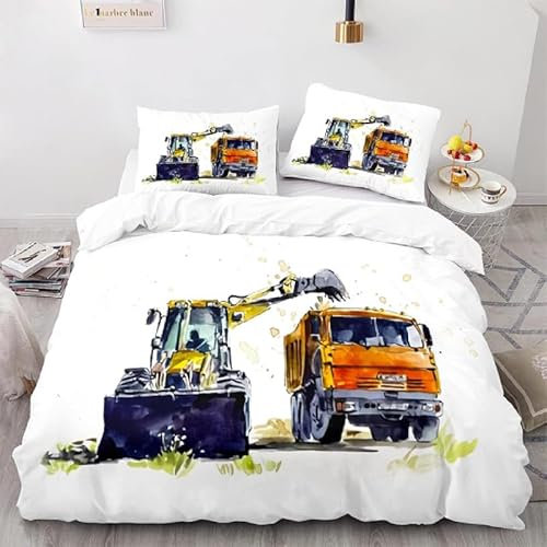 ZGRTZH Bettwäsche 100 x 135 Mikrofaser Traktor Kinderbettwäsche 100 x 135 Bettbezug mit Reißverschluss Weiche Angenehme Bettwäsche-Sets und 2 Kissenbezug 80 x 80 cm