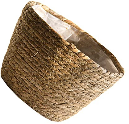 Didiseaon Macetero Verde Mimbre Cesta De Flores Tejida Decoración De Interiores