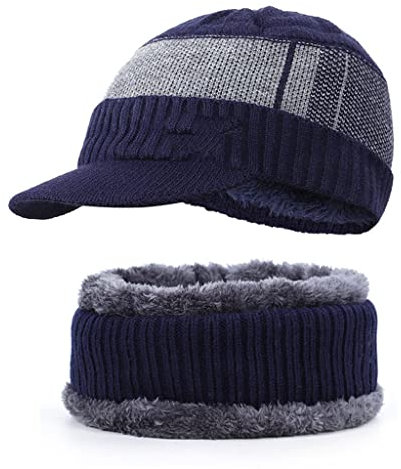 WESTCH Wintermützen-Schal-Set für Herren, Beanie-Mütze, Mütze, Herren, Wollschal, Mützen, Sturmhaube, Motorhaube, Strickmütze (Farbe: B, Größe: Einheitsgröße)