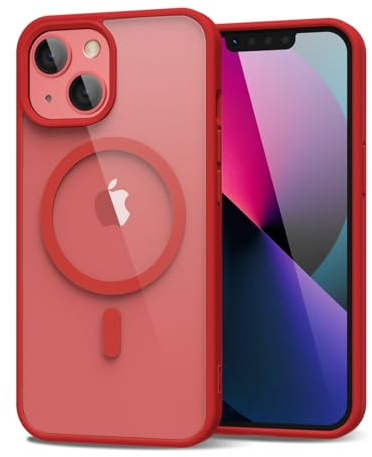 oakxco für iPhone 13 Mini/ 12 Mini Hülle Magsafe Durchsichtig, Klar Magnetisch Induktives Laden Handyhülle Bunt Dünn Silikon & Transparent Hart Plastik, Cute Einfarbig Handy Hülle für Mädchen, Rot