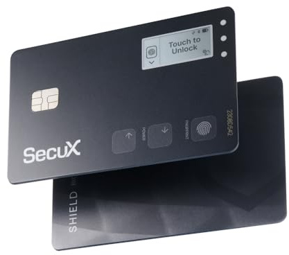 SecuX Shield Bio Crypto Hardware Wallet – Autenticazione biometrica sicura, Scheda di archiviazione a freddo per NFT, Bitcoin, Ethereum, ERC20, BEP20, ecc, nero piatto, compatto