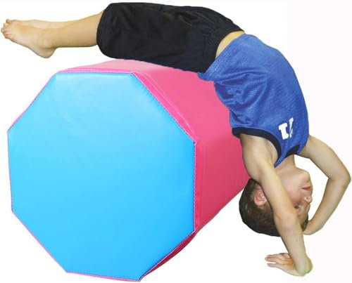 Gymnastik Achteck Fertigkeit Roll Barrel Gymnastik Tumbling Matten Yoga Gymnastik Zylinder Aufblasbare Luft Rollen Gymnastikmatte mit Pumpe für Training, Fitness, Yoga-Pink Rosa||38x38x50cm