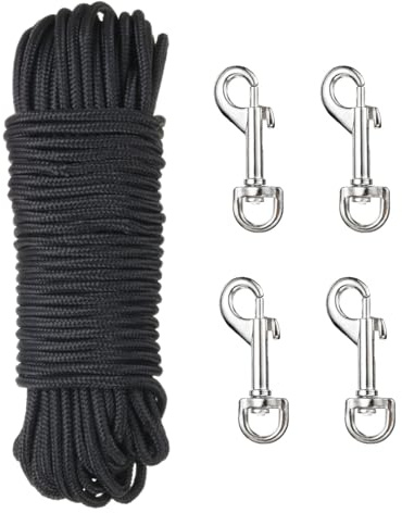 sourcing map 50Ft Flag Rope Nylon Rope 1/4 Diameter Flagpole Rope Diamond Braided Nylon Flagpole Line Rope for Outdoor, Flag, Swing, Clothesline, Camping, Black