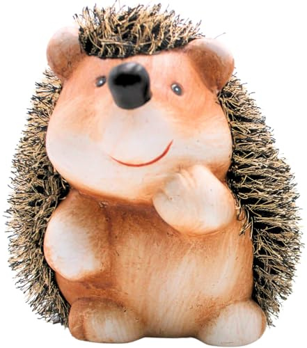 Dekohelden24 XL - Dekofigur Igel, Keramik - Igel, Dekoigel mit Fell liegend in braun, Größe ca. 19 x 19 x 22 cm.