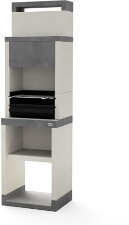 TUOZI - Einbaugrill für Holz und Holzkohle Modell PLAN 0 MAX (Grau/Weiß - 59 x 47 x 203 cm) REF: T00874 - Für den Außenbereich