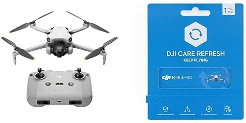 DJI Mini 4 Pro (con DJI RC-N2) + Card DJI Care Refresh 1-Year Plan, Mini Drone Pieghevole per Adulti con Fotocamera HDR in 4K, meno di 249 g, Autonomia di Volo di 34 min