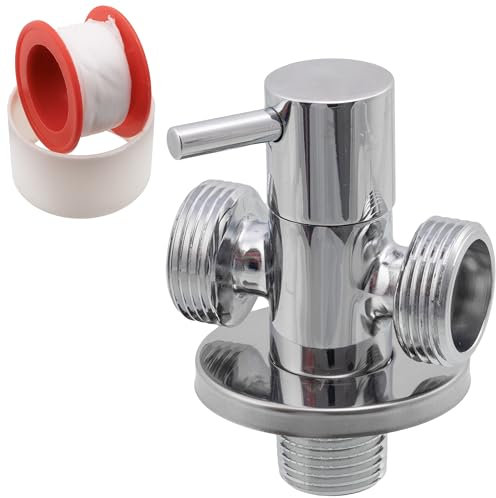AERZETIX - C74956 - Válvula en ángulo de doble salida 1/2x3/4x3/4 con roseta y junta PTFE - en latón - acabado niquelado - grifo de agua potable sanitario racor lavabo baño cocina