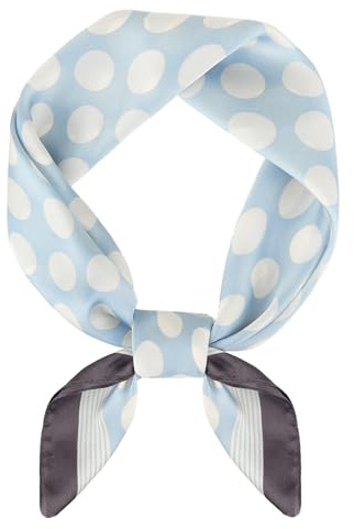 ANIMQUE Damen Kunstseide Schal Quadratischer Seidenschal Polka Dots Halstuch Haar Elegant Accessoire 70cmx70cm, Blau Beige