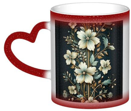 VducK Colour Changing Mug 11oz Personalised Magic Mug Tea Cup Green Vine Plant Ceramic Coffee Mug Heat Activated Colour Changing Mug
