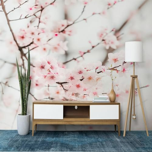 Carta da parati rosa per la casa, grande murale con fiori di ciliegio in 3D, fiori di ciliegio, per camera da letto, studio, soggiorno, sfondo, carta da parati fotografica, 250 x 175 cm (larghezza x