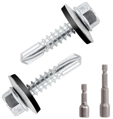 NICKLIN 104 Pezzi Viti Lamiera Grecate Trapezoidale,2 Chiavi Esagonali M8 Autofilettanti con Disco Tenuta,Viti Autofilettanti in Acciaio Zincato Rondella Tenuta (4,8x19mm+5,5x25mm)