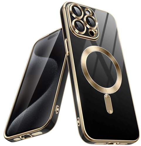 JETech Cover Magnetica per iPhone 15 Pro Max, Titanio Nero | Compatibile con MagSafe, Protezione Completa della Fotocamera, Antiurto, Custodia TPU in Morbida, Retro Solida Colore