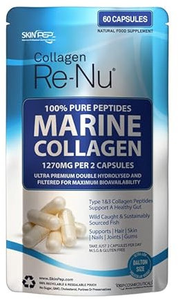 100% Pure Marine Collagen (60 Capsules) - 1270mg (Not Collagen Powder) - 1 Month Supply - Collagen Supplements for Women & Men - Premium Double Hydrolysed Triple Filtered Type 1&3 Peptides by SkinPep