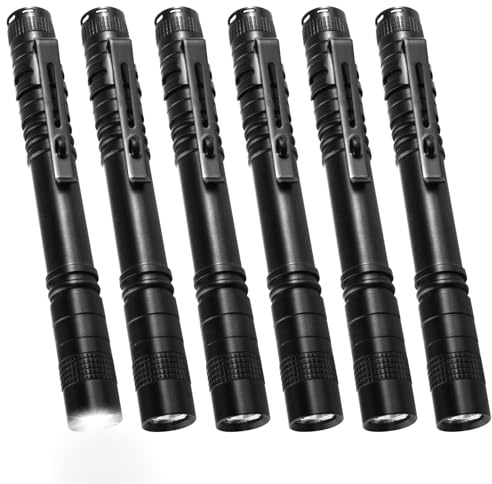 BORDEAG LED Taschenlampe: 6 Stück Wasserdicht Mini Taschenlampe, Aluminium Handheld Pen Light, Für Outdoor Camping, Wandern Und Haushalt (13.3 cm, Schwarz)