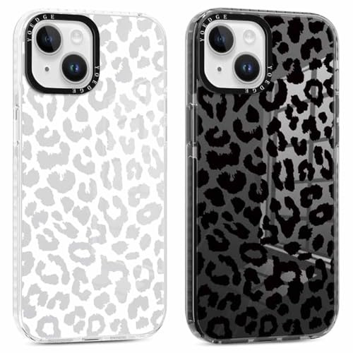Yoedge 2 Pack Transparent Phone Case Compatible with iPhone 14/iPhone 13 6.1,Ultrathin Soft TPU Silicone with Aesthetics Leopard Pattern,Shockproof Bumper Protector Matte Cover, for iPhone 14 Girls