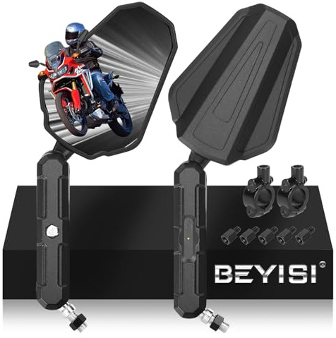 Adventure Motorcycle Mirrors, 8mm 10mm Folable 360 Degrees Motorbike Rear View Handlebar Side Mirror with Aluminum Mount Fit for Motorcycle Scooter Moped Dirt Bike Quad