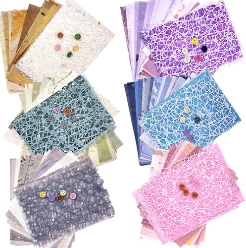 FAURAPMNG Lot de 156 feuilles de papier de scrapbooking texturé - Papier spécial et tissu en maille - Pour planificateur, bullet junk journal, médias mixtes, collage, cartes de collage, artisanat,