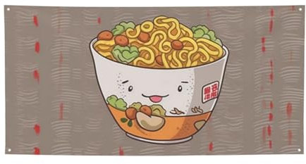 Bannière de fête personnalisée « Happy Birthday » - Décoration de fête - Coquetier - Nouilles - Ramen - Bannière de fond pour photo - Bannière murale de cour - Toile de fond pour décoration intérieure