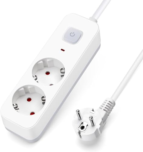 Deutsche 2-Fach L-Serie Steckdosenleiste mit Schalter Länge 1,5m und 1,0mm² 3G-Kabel in edlem Weiß Grau Perfekt für Ihre elektrischen Bedürfnisse mit Stil und Sicherheit.
