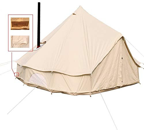 Tienda de campaña grande de algodón impermeable con agujero para gato de techo, tienda de campaña de lujo para 4 estaciones para glamping, camping, senderismo, fiesta de Navidad, color beige