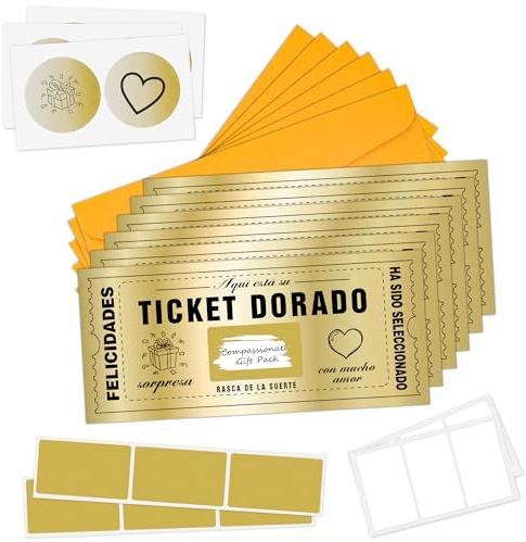 6* Tarjeta Regalo Rasca y Gana Ticket Dorado Tarjeta de rascar Tarjetas Felicitación de la Suerte personalizadas para Rellenar billete de la suerte cheque regalo para cumpleaños San Valentín Navidad