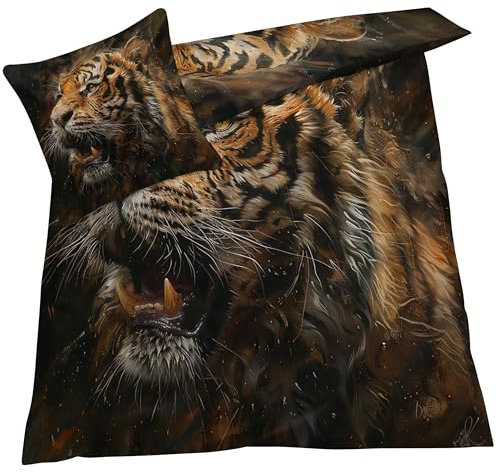 YELDAN Tiger Bettwäsche 140x200 Winter, Wildtiere Jugendliche Bettbezug 140x200 2er Set, Wendebettwäsche und Kissenbezug, Weiche & Atmungsaktive Mikrofaser Bettwäsche-Sets