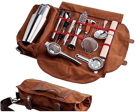 Générique Ensemble d'outils de kit de Shaker à Cocktails en Acier avec Sac de Rangement Kit de Barman, Ensemble de Cocktails en Acier Inoxydable