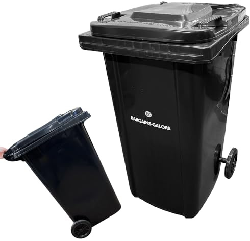 240L Black Wheelie Bin - Outdoor Garden, Household, Commercial, Industrial Standard Size Wheel Bin for Trash and Rubbish | Rubber Wheels, Council Size Waste & Recycle Bins - Large 240 Litre with Lid