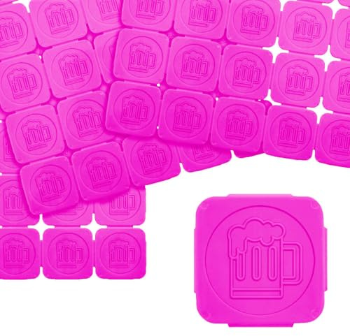 1000 jetons événementiels séparables avec chope de bière en Relief CombiCraft en Rose Fluo lumière Noire en Plastique, destiné comme jetons de Festival, jetons de Consigne ou comme jetons de buvette