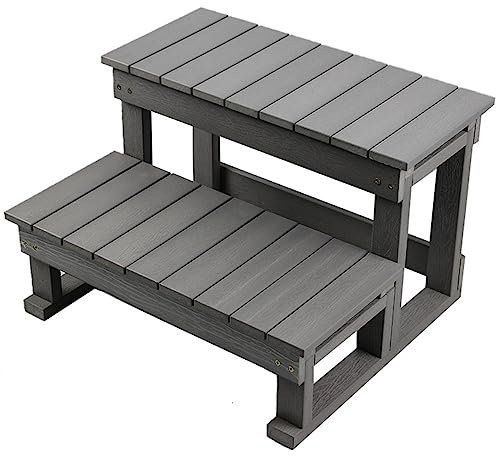 Commercial-Grade 2-Step Spa & Hot Tub Ladder with Anti-Fatigue Tread - 40 Heavy Duty Aluminum Pool Deck Steps, Bath Tub Side Step for Home/Garden/Garage,Gray