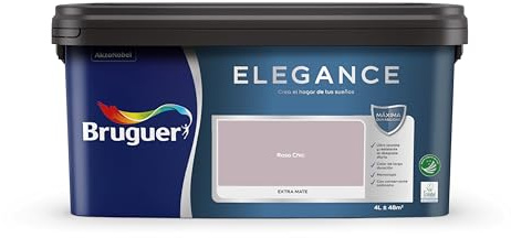 Bruguer ELEGANCE Pintura Monocapa ExtraMate, Paredes y Techos, Interior, Exterior protegido, Alta Durabilidad, UltraLavable, Resistente al Desgaste y Manchas Rosa Chic 4L
