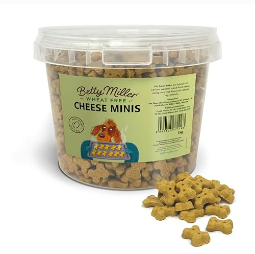 Betty Miller Wheat Free Dog Treats - Cheese Minis 1kg - British Baked Dog Biscuits - Cheese Bones for Dogs, Ideal Dog Treats for Small Dogs