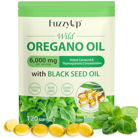 Olio di Origano Capsule, Oil of Oregano, Olio di Origano 2 in 1 da 6000 mg con Olio di Semi Neri da 200 mg,165 mg di Carvacrolo,Biologico e non OGM,Supporta la Salute Immunitaria e Digestiva,120 Pezzi