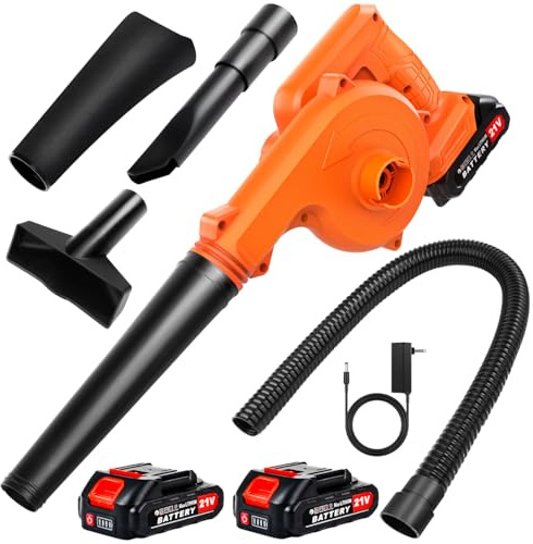 Lmozim Mini Souffleur Aspirateur de Feuilles sans Fil Leger Souffleur Electrique à Batterie 4.0Ah Aspirateur a Main Portable avec 4 Buses pour Voitures Jardin Maison Ordinateur Animale