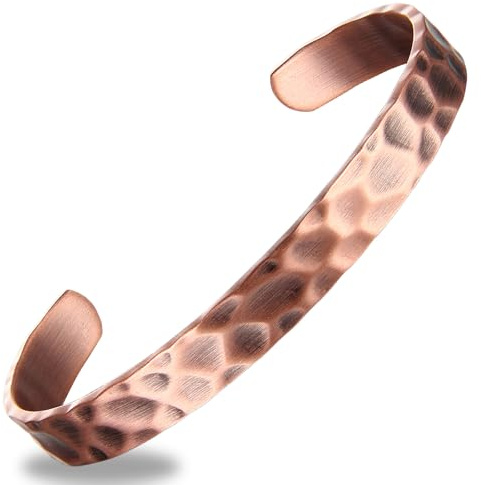 BioMag Pulsera de cobre puro para hombres y mujeres, 100% sólido, crudo y sin revestimiento, hecha a mano martillada (martillada)