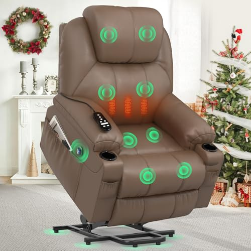 YONISEE Fernsehsessel Elektrisch Verstellbar, Aufstehhilfe Massagesessel mit Massage Wärmefunktion Seniorensessel, Relaxliege mit Fußteil, 2 Seitentaschen und Getränkehalter,USB-Anschlüsse