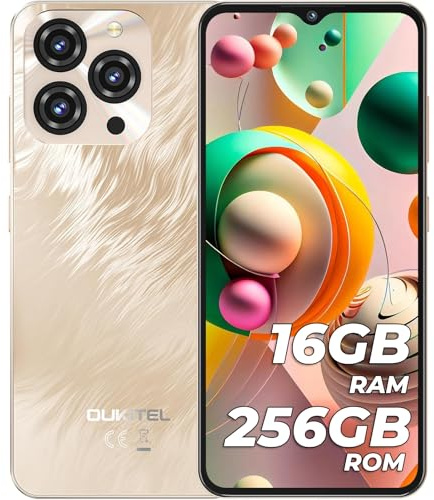 OUKITEL C3 Mobile Phone, Newest 2025, 256GB ROM/1TB TF, 6.5’’HD+ Waterdrop Display, 5000mAh Battery, Sim-Free & Unlocked Mobile Phones, 4G Dual SIM Android Phone, 3.5mm Jack, OTG, Case - Gold