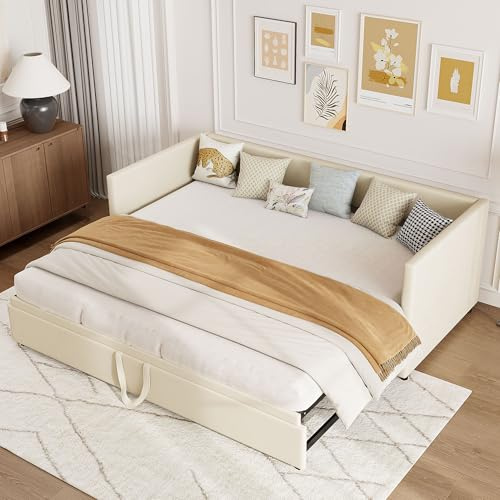 NSXSBUZ Schlafsofa 90/180 x 200 cm, Ausziehbett, Schlafsofa mit Lattenrost, Doppelschlafsofa, Tagesbett, Klappbett, mit Lattenrost, Samt (Beige, 90/180 x 200)