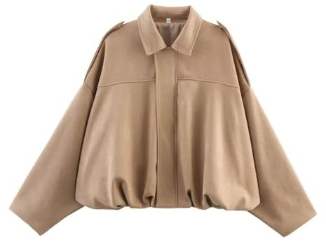 Generico Motorcykeljacka Kvinnor Bomberjacka Softshell Fuskskinn Kort Trench Krage Mocka Ledig Jackor Mode Mocka Varm Kappa Med Dragkedja Vår Vinter Lätt Vintage Jacka, Khaki, S