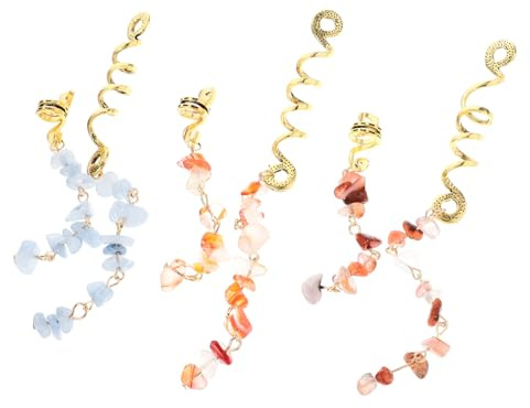 LALADEFIEE 6pcs Accessoires pour Cheveux Légers et Solides en Alliage Perles de Pierre Naturelle pour Dreadlocks, Décorations Élégantes pour Tresses en Diverses Occasions
