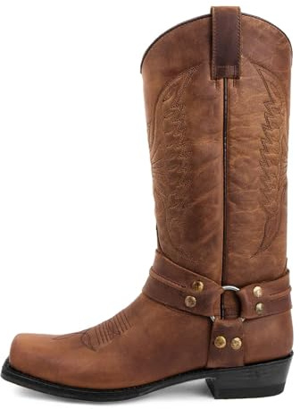 HWJFDC Botas Camperas Hombre Botas vaqueras occidentales for hombre, botas casuales de cuero, caballero for, botines retro bordados media pantorrilla, for(Brown,48)