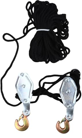EMUKOEP Pulley Hoist Rope System, 4-Wheel Block and Tackle Pulley, Heavy Duty Hoist Rope, Ideal for Lifting and Securing